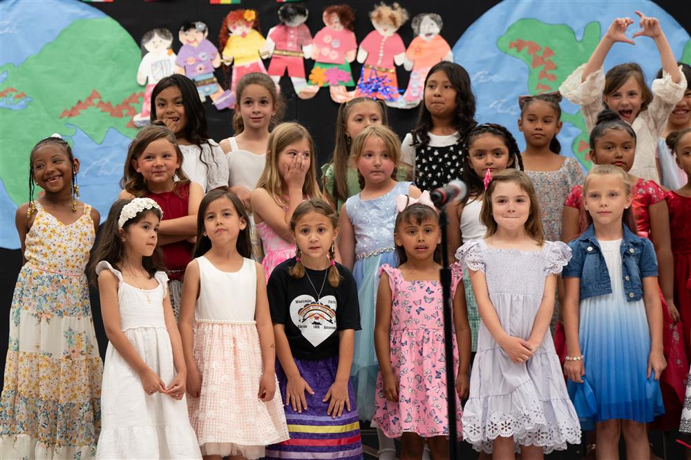 Students celebrate their diverse cultures and backgrounds during Bologna Elementary School's Celebration of Nations assembly.